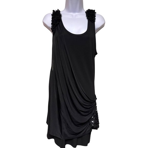 Alice + Olivia Women's Dress Mini Drape Overlay Sequin Detail Black Medium Party - Picture 1 of 9